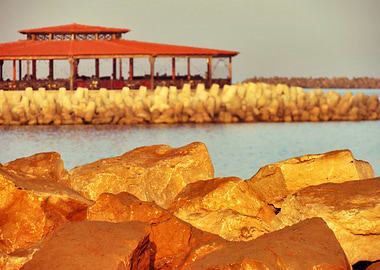 Coastal Restaurant with Rock Breakwater
