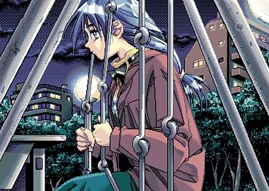 Anime Girl on Swing at Night