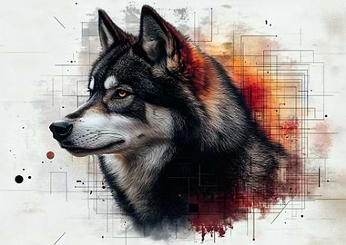 Wolf Portrait with Abstract Background
