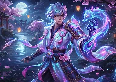 Anime character with spirit fox in Japan