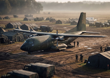 Military Transport Plane at Army Base