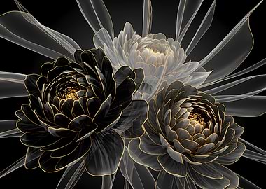 Elegant Black, White, and Gold Flowers