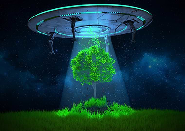 UFO Abducting Tree in a Field