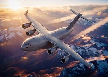 Military Cargo Plane Flying Over Mountains