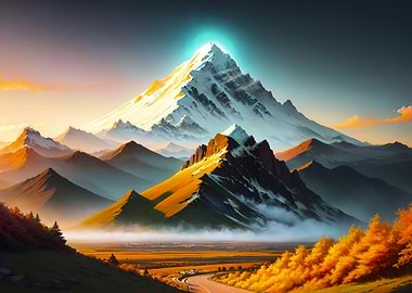 Majestic Mountain Landscape with Golden Light