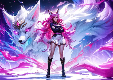 Anime Girl with Fox Spirit Companion