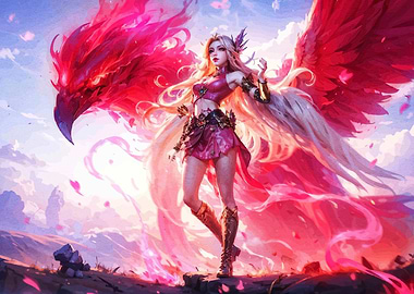 Winged Warrior with Phoenix Companion