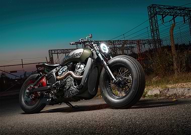 Custom Indian Motorcycle at Dusk