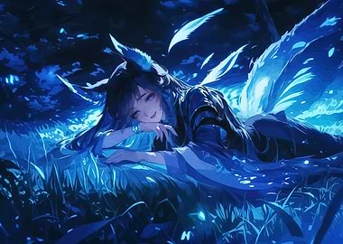 Anime Girl with Fox Ears in Blue