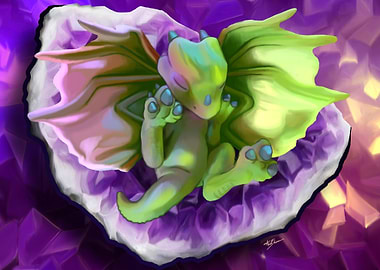 Sleeping Dragon in Amethyst Geode