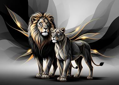 Lion and Lioness Digital Art