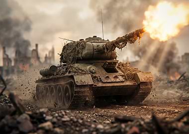 Tank firing in war-torn city