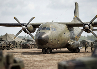 Military Transport Plane on Field