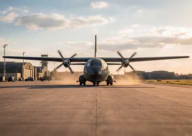 Military Transport Plane on Runway