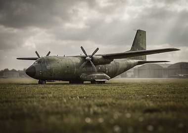 Military Transport Aircraft on Grassy Field