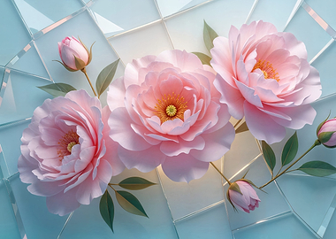 Pink Roses on Glass Tile Background