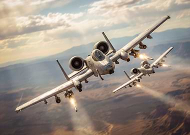 A-10 Warthog Attack Aircrafts in Flight