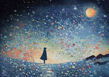Person Under Starry Sky Painting