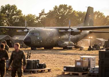 Military Transport Plane in Field