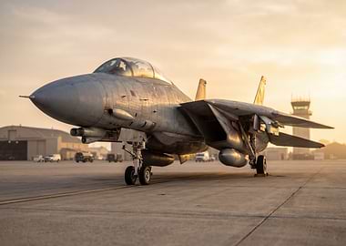F-14 Tomcat on Airfield at Sunset