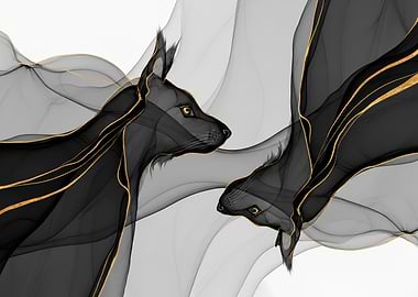 Abstract Lynx Duo in Black and Gold