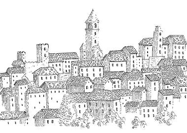 Monochrome Village Illustration