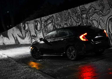 Black Honda Civic Hatchback at Night