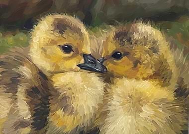 Two Ducklings Portrait Painting