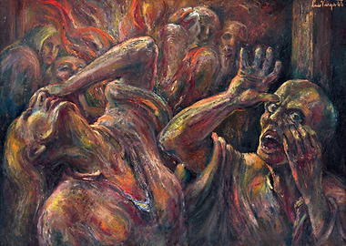 Disturbing Expressionist Painting of Suffering Figures