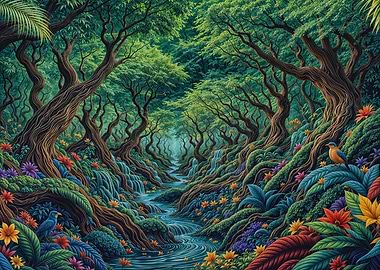 Lush Forest Stream Landscape