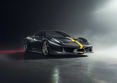 Sleek Black Ferrari with Yellow Stripe