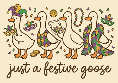 Mardi Gras Geese Poster, Funny Carnival Animal Art, New Orleans Festival Wall Print