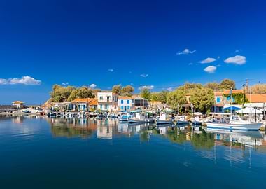 Picturesque Harbor Scene with Boats and Buildings, Lesvos