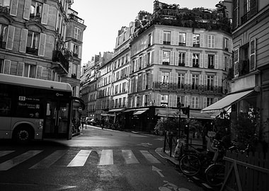 Paris street scene in black and white