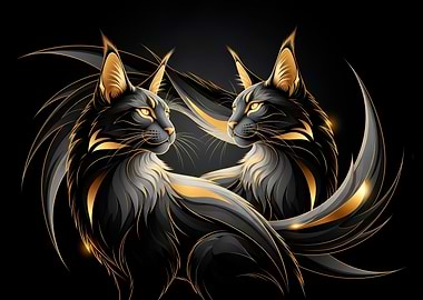 Elegant Black and Gold Maine Coon Duo