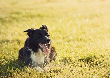 Happy Dog in Grassy Field