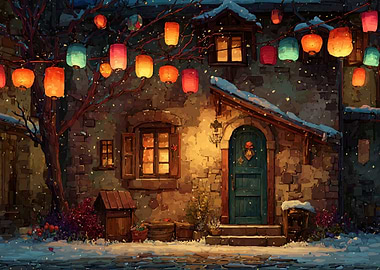 Winter Village with Lanterns