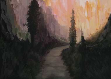 Mountain Path at Sunset