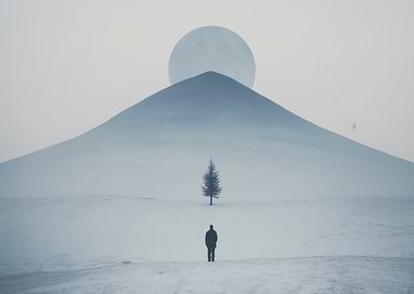 Minimalist Winter Landscape with Figure