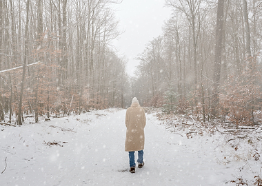 Winter walk in snowy forest