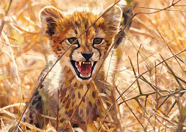 Cheetah Cub Portrait in Tall Grass