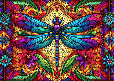 Colorful Dragonfly Stained Glass Art