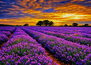 Lavender field at sunset