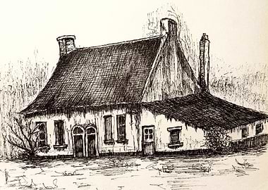 Ink Drawing of a Rural House