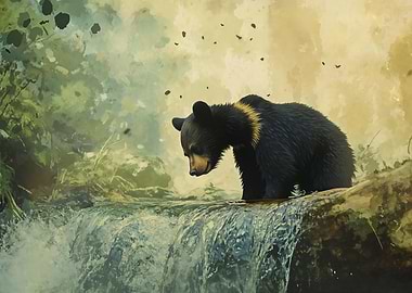 Bear by Waterfall Painting