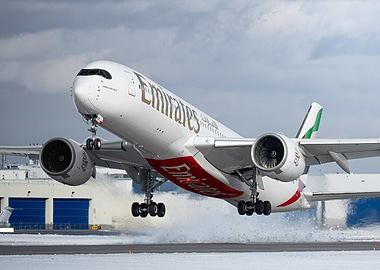 Emirates A350-900 taking off at YUL