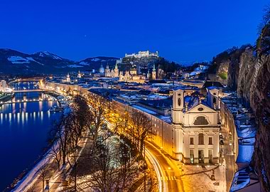 Salzburg at Night: Cityscape and Fortress
