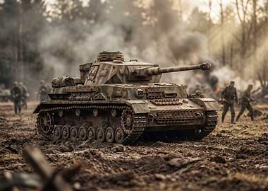 World War II Tank in Battlefield
