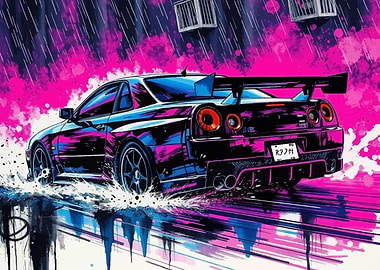 Nissan Skyline GT-R R34 Abstract Magenta Art