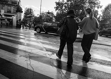 Parisian Street Scene in Black and White